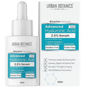 UrbanBotanics 2.5% Hyaluronic Acid Serum for Intense Hydration, Glowing Skin & Fines Lines | Daily Hydrating Face Serum For Women & Men with Dry, Normal & Oily Skin, 30 ml